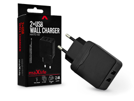 Maxlife 2xUSB hálózati töltő adapter - Maxlife MXTC-02 2xUSB Wall Fast Charger -5V/2,4A - fekete