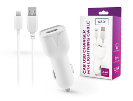 Setty USB szivargyújtó töltő adapter 1 m-es lightning vezetékkel - Setty USB Charger with Lightning Cable - 5V/2,4A - fe