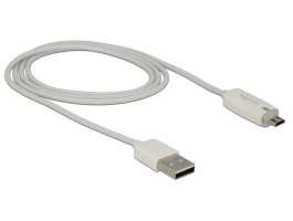 Delock USB2.0 micro USB adat- és töltőkábel LED visszajelzéssel, fehér színű (83604)