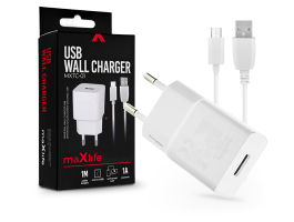 Maxlife USB hálózati töltő adapter + USB - micro USB kábel 1 m-es vezetékkel - Maxlife MXTC-01 USB Wall Charger - 5V/1A