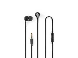 NEDIS Vezetékes fülhallgató 3.5mm Kábel hossz: 1.20m Beépített mikrofon Hangero szabályozás Ezüst / Fekete (HPWD2020BK