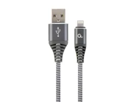 Gembird Premium cotton braided 8-pin charging and data cable 1m spacegrey/whit