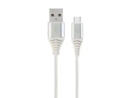 Gembird USB2.0 A - USB Type-C M/M adatkábel 1m ezüst-fehér szövet borítás