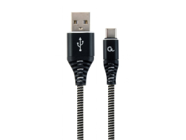 Gembird USB2.0 A - USB Type-C M/M adatkábel 2m fekete-fehér szövet borítás