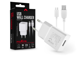 Maxlife USB hálózati töltő adapter + USB - micro USB kábel 1 m-es vezetékkel - Maxlife MXTC-01 USB Wall Charger - 5V/2,1