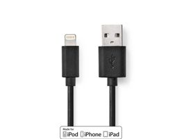NEDIS (CCGB39300BK20) USB kábel USB2.0 Apple Lightning 8 Pólusú USB-A apa 480 Mbps Nikkelezett 2.0m Kerek PVC Fekete Dob