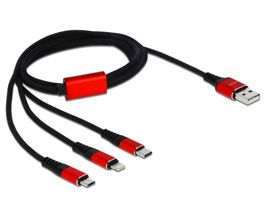 Delock 1 m hosszú, USB töltő kábel 3 az 1-ben Lightning -, Micro USB- és USB Type-C  csatlakozáshoz (85892)