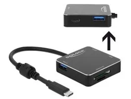 Delock 3 portos, USB 3.1 Gen 1 elosztó USB Type-C  kapcsolattal és SD + Micro SD Slottal (64045)