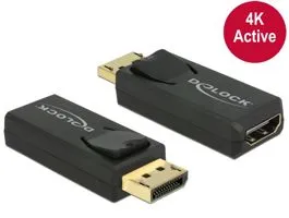 Delock Adapter Displayport 1.2-dugós csatlakozó  HDMI-csatlakozóhüvely 4K aktív, aranyozott, fekete (65573)