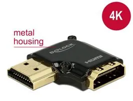 Delock adapter Gyors-sebességű HDMI Ethernettel - HDMI-A anya  HDMI-A apa 4K 90 fokos bal fekete (65660)