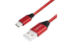 Logilink USB 2.0 Type-C kábel, C/M-USB-A/M, szövet, piros, 1 m (CU0148)