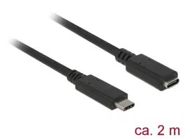 Delock Bovítokábel SuperSpeed USB (USB 3.1 Gen 1) USB Type-C dugó  hüvely, 3 A, 2,0 m, fekete (85542)