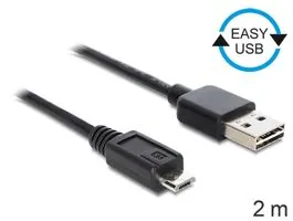 Delock EASY-USB 2.0 -A apa  USB 2.0 micro-B apa kábel, 2 m (83367)