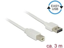 Delock Kábel, EASY-USB 2.0-s A-típusú csatlakozódugó  USB 2.0-s B-típusú csatlakozódugó, 3 m, fehér (85154)