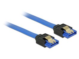Delock SATA-kábel, 6 Gb/s, hüvely, egyenes  SATA hüvely, egyenes, 10 cm, kék aranyszínu kapcsokkal (84976)