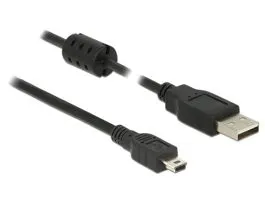 Delock USB 2.0-s kábel A-típusú csatlakozódugóval  USB 2.0 Mini-B csatlakozódugóval, 3,0 m, fekete (84915)