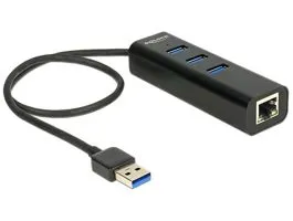 Delock USB 3.0-s elosztó 3 porttal + 1 Gigabit LAN-port 10/100/1000 Mb/s (62653)