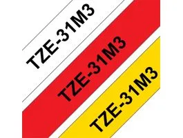 Brother TZE-31M3 laminált P-touch szalag (12mm) Black on Red/Yellow/White - 8m