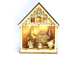 Iris Karácsonyi ház alakú 23,5x29cm/meleg fehér LED-es fa fénydekoráció