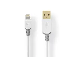 NEDIS Lightning Kábel USB 2.0 Apple Lightning, 8 Pólusú USB-A Dugasz 480 Mbps Aranyozott 1.00 m Kerek PVC Fehér / Szürke