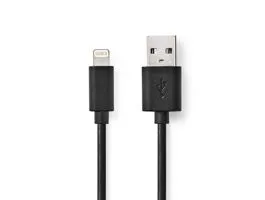 NEDIS Lightning Kábel USB 2.0 Apple Lightning, 8 Pólusú USB-A Dugasz 480 Mbps Nikkelezett 1.00 m Kerek PVC Fekete Műanya