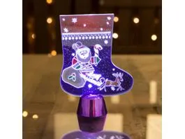 FAMILY Karácsonyi asztali LED dekor - fényes talppal - csizma - lila - 15 cm