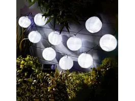 GARDENOFEDEN Szolár lampion fényfüzér - 10 db fehér lampion, hidegfehér LED - 3,7 m