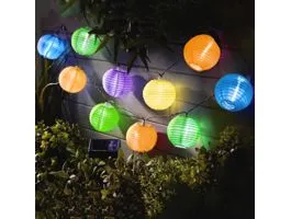 GARDENOFEDEN Szolár lampion fényfüzér - 10 db színes lampion, hidegfehér LED - 3,7 m