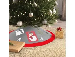 FAMILY Karácsonyfa alá terítő - 97 cm - poliészter - piros / szürke