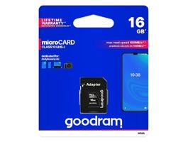 GOODRAM Memóriakártya MicroSDHC 16GB CL10 UHS-I + adapter