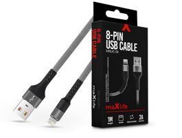 Maxlife USB - Lightning adat- és töltőkábel 1 m-es szövet vezetékkel - Maxlife MXUC-01 8-PIN USB Cable - 5V/2A - szürke/