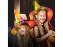 EGYEB Halloween-i LED-es boszorkány kalap - színes, poliészter - 38 cm