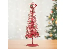 FAMILY Karácsonyi, glitteres, fém karácsonyfa - 28 cm - piros