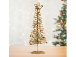FAMILY Karácsonyi, glitteres, fém karácsonyfa - 28 cm - arany