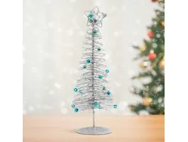 FAMILY Karácsonyi, glitteres, fém karácsonyfa - 28 cm - ezüst
