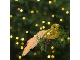 FAMILY Karácsonyi dísz - csipeszes - glitteres madár - arany - 2 db / csomag