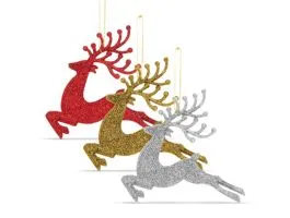 FAMILY Karácsonyfadísz - glitteres rénszarvas - 12 cm - piros/arany/ezüst - 4 db / csomag