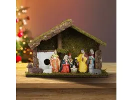 FAMILY Karácsonyi asztali dekoráció - Betlehem - kerámia és fa - 30 x 10 x 20 cm