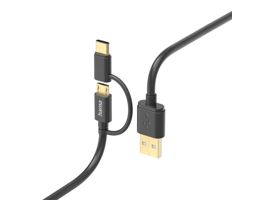 HAMA USB-A - micro USB / Type-C adat- és töltőkábel 1 m-es vezetékkel - HAMA  2in1 USB-Cable - fekete