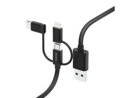 HAMA USB-A - micro USB / Type-C / Lightning adat- és töltőkábel 1,5 m-es    vezetékkel - HAMA 3in1 USB-Cable - fekete