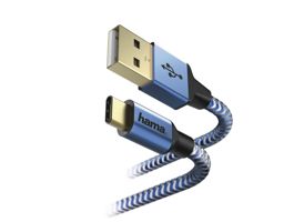 HAMA USB-A - Type-C adat- és töltőkábel 1,5 m-es vezetékkel - HAMA Reflective  USB-A - USB-C Cable - kék