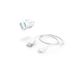 HAMA USB szivargyújtó töltő adapter + USB - Lightning kábel - 12W - HAMA ChargerKit with Lightning Plug - fehér