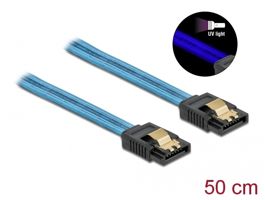Delock 6 Gb/s SATA kábel UV fényhatással kék színű, 50 cm (82130)