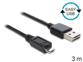 Delock EASY-USB 2.0 -A apa  USB 2.0 micro-B apa kábel, 3 m (83368)