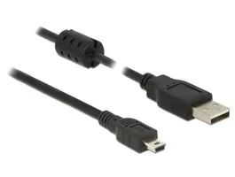 Delock USB 2.0-s kábel A-típusú csatlakozódugóval  USB 2.0 Mini-B csatlakozódugóval, 1,5 m, fekete (84913)