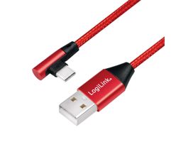 Logilink USB 2.0 Type-C kábel, C/M (90 )   USB-A/M, szövet, 0,3 m (CU0145)