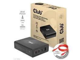 ADA Club3D 132W GAN technology, 4 port USB Type-A and -C, Power Delivery(PD) 3.0 Support - Travel Charger