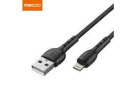 Recci RTC-N16LB 1m Lightning - USB textil borítású fekete adat- és töltőkábel
