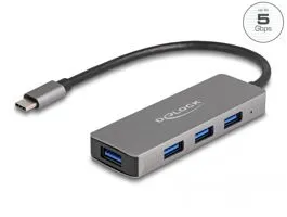 Delock 4 portos USB 3.2 Gen 1 hub USB Type-C csatlakozóval   USB Type-A portok az oldalán (63173)