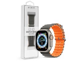 Apple Watch szilikon sport szíj - Deluxe Series Sport6 Silicone Two-tone Watch Band - 42/44/45/49 mm - szürke/narancs